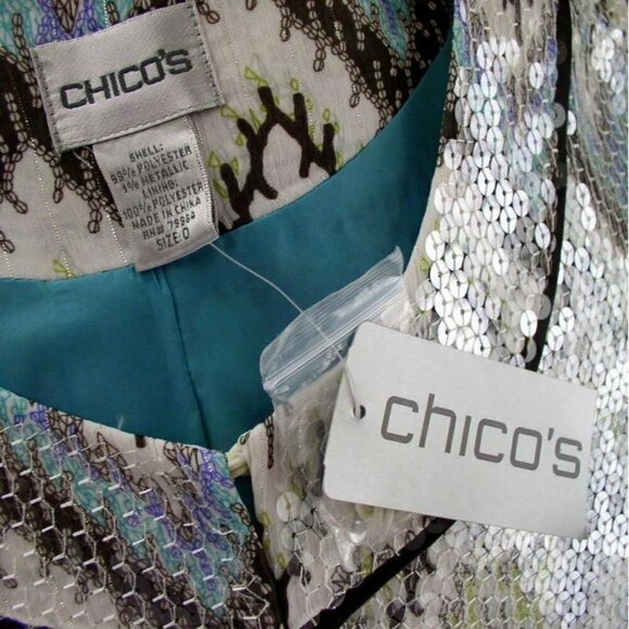 Chicos Womens Ikats Meow Sequin Jacket Blue Green - Picture 6 of 6
